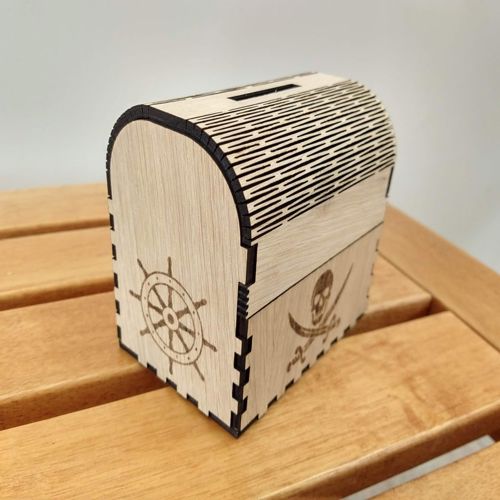 طرح برش لیزری صندوقچه گنج جعبه پول قلک دزد دریایی - laser cut treasure chest money box pirate piggy bank - برای دستگاه CNC چوب و لیزر (سی ان سی)