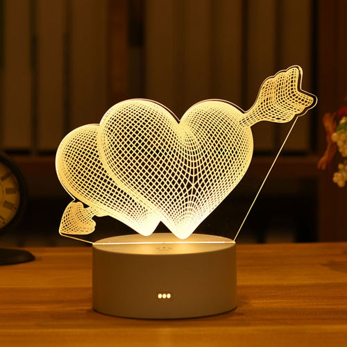 طرح برش لیزری دو قلب با فلش اکریلیک سه بعدی نور شب - laser cut two hearts with arrow acrylic 3d night light ve - برای دستگاه CNC چوب و لیزر (سی ان سی)