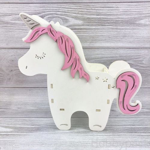 طرح جا مدادی تک شاخ برش لیزری طراحی - laser cut unicorn pencil holder drawing ve - برای دستگاه CNC چوب و لیزر (سی ان سی)