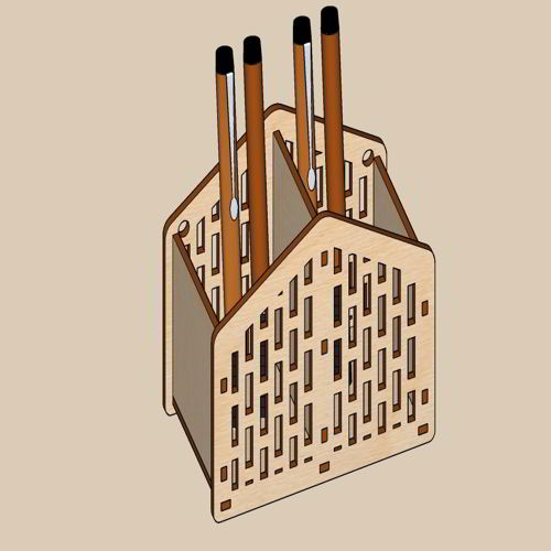 طرح پایه خودکار دیواری منحصربه‌فرد برش لیزری مداد - laser cut unique wall hanging pen stand pencil holder - برای دستگاه CNC چوب و لیزر (سی ان سی)