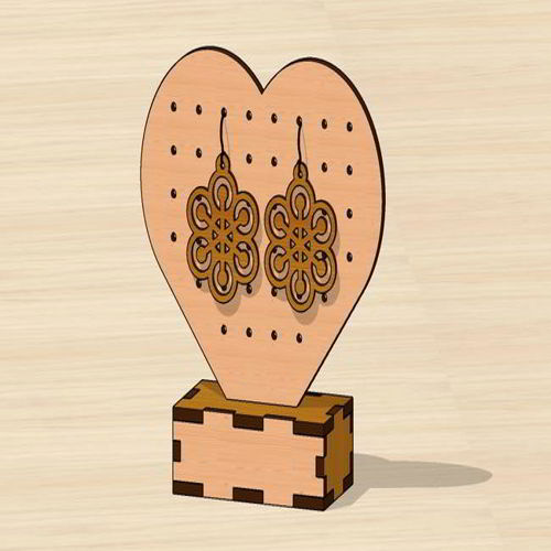 طرح گوشواره ولنتاین برش لیزری پایه جاجواهری - laser cut valentine earring stand jewelry holder ve - برای دستگاه CNC چوب و لیزر (سی ان سی)