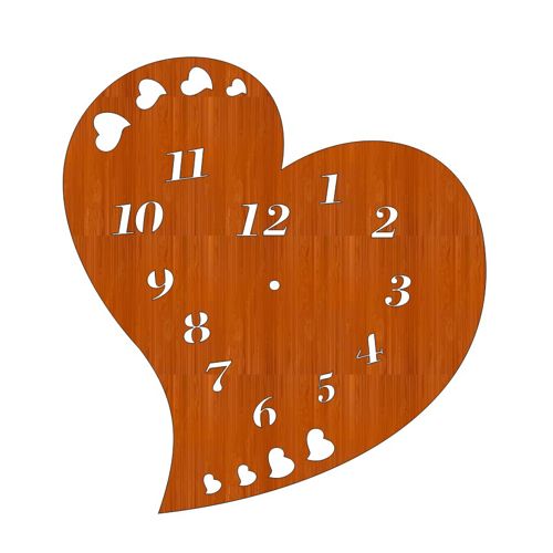 طرح ساعت دیواری چوبی برش لیزری مخصوص ولنتاین به شکل عشق و شخصی‌سازی‌شده - laser cut valentines day personalised love shaped wooden wall clock ve - برای دستگاه CNC چوب و لیزر (سی ان سی)