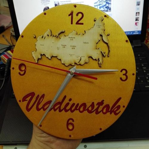 طرح ساعت دیواری برش لیزری با طرح نقشه روسیه الگو - laser cut wall clock with russia map template ve - برای دستگاه CNC چوب و لیزر (سی ان سی)