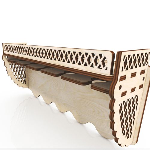 طرح قفسه لیوان دیواری برش لیزری میلی متر - laser cut wall mounted wine glass rack 4mm ve - برای دستگاه CNC چوب و لیزر (سی ان سی)