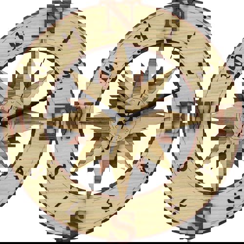 طرح ساعت دیواری چوبی با قطب‌نمای رز بادی برش لیزری - laser cut wind rose compass wooden wall clock ve - برای دستگاه CNC چوب و لیزر (سی ان سی)