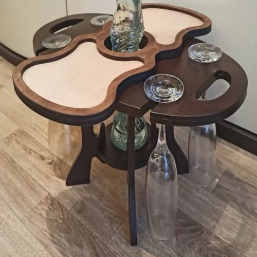 طرح میز نگهدارنده نوشابه برش لیزری جعبه نوشابه تک بطری لیوان شیشه - laser cut wine table holder wine caddy single bottle 4 glasses ve - برای دستگاه CNC چوب و لیزر (سی ان سی)