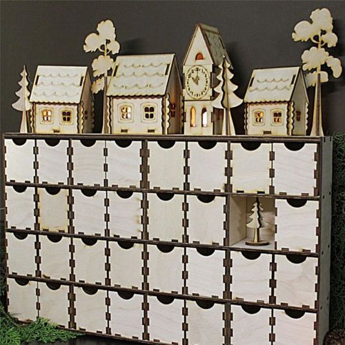 طرح تقویم‌های چوبی برش خورده با جعبه کشو پوشش لیزری - laser cut wooden advent calendars with drawers box ve - برای دستگاه CNC چوب و لیزر (سی ان سی)