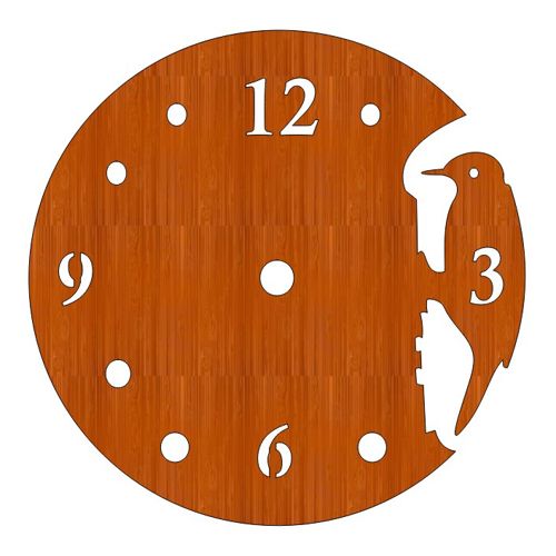 طرح ساعت دیواری چوبی برش لیزری به شکل پرنده - laser cut wooden bird shaped wall clock ve - برای دستگاه CNC چوب و لیزر (سی ان سی)