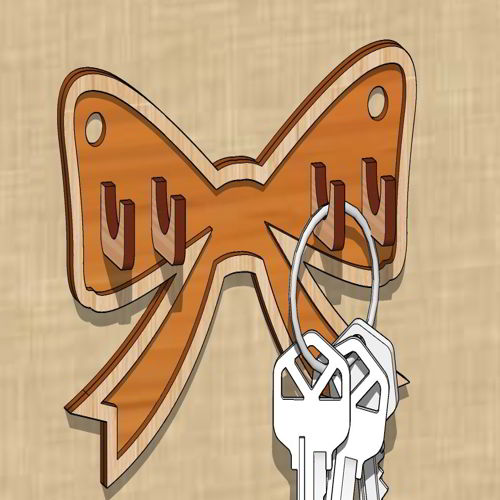 طرح جاکلیدی چوبی برش خورده به شکل پاپیون برشی با لیزر mm - laser cut wooden bow shaped wall hanging key holder organizer 3mm ve - برای دستگاه CNC چوب و لیزر (سی ان سی)