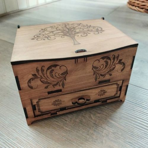 طرح جعبه چوبی برش لیزری با کشوی - laser cut wooden box with drawer ve - برای دستگاه CNC چوب و لیزر (سی ان سی)