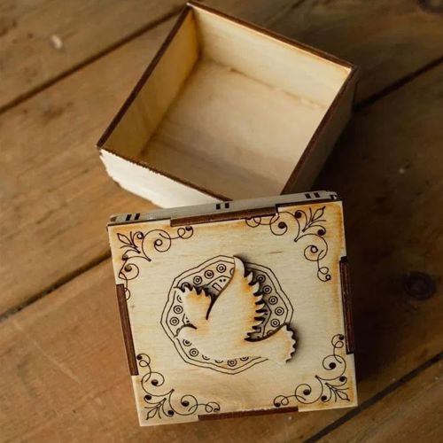 طرح جعبه چوبی برش لیزری با طرح کبوتر دکور - laser cut wooden box with pigeon decor ve - برای دستگاه CNC چوب و لیزر (سی ان سی)