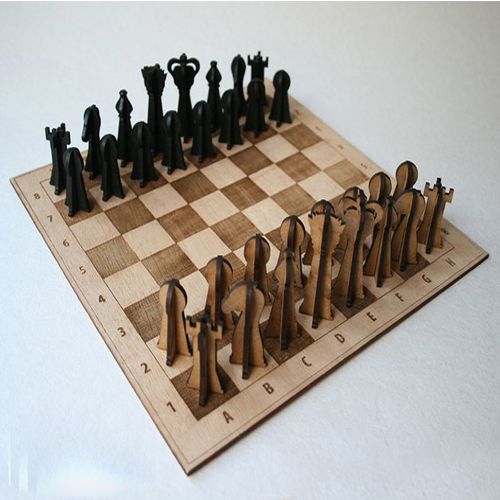 طرح تخته شطرنج چوبی برش لیزری و قطعات سه بعدی آن - laser cut wooden chessboard and 3d pieces ve - برای دستگاه CNC چوب و لیزر (سی ان سی)