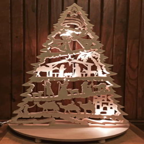 طرح چراغ خواب چوبی برش خورده شده با لیزر - laser cut wooden christmas tree decorative night lamp ve - برای دستگاه CNC چوب و لیزر (سی ان سی)
