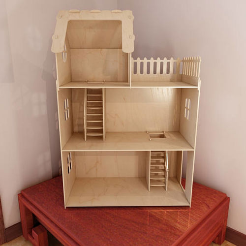 طرح خانه عروسکی چوبی برش لیزری با طبقه - laser cut wooden dollhouse with 3 floors - برای دستگاه CNC چوب و لیزر (سی ان سی)