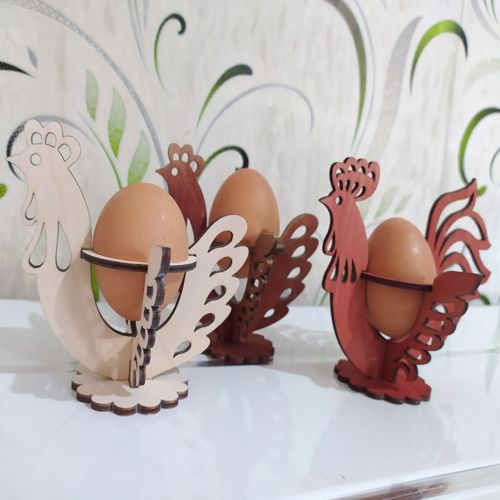 طرح میز عسلی چوبی برش لیزری طرح خروس و مرغ و تخم مرغ عید پاک نیاز به قالب گیری - laser cut wooden easter rooster and chicken egg stand ve - برای دستگاه CNC چوب و لیزر (سی ان سی)