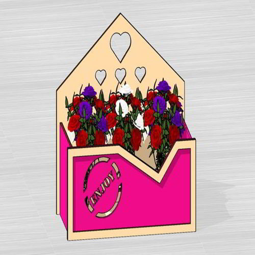طرح سبد کادو چوبی برش لیزری جعبه گل - laser cut wooden gift basket flower box ve - برای دستگاه CNC چوب و لیزر (سی ان سی)
