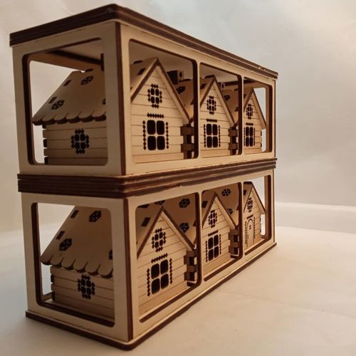 طرح برش لیزری خانه‌های چوبی تزئینات میلی‌متری - laser cut wooden houses ornaments 3mm ve - برای دستگاه CNC چوب و لیزر (سی ان سی)