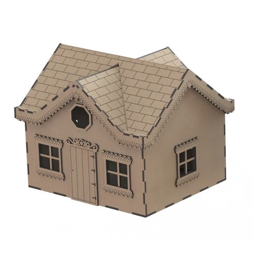 طرح کیت مدل خانه ویلایی چوبی برش لیزری خانه چوبی غربی - laser cut wooden house villa model kit wooden western house - برای دستگاه CNC چوب و لیزر (سی ان سی)