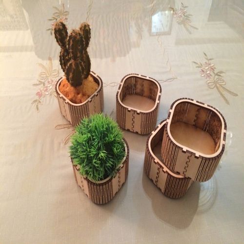 طرح گلدان چوبی برش لیزری مینی باکس طرح گل قاب - laser cut wooden mini box flower box vase - برای دستگاه CNC چوب و لیزر (سی ان سی)