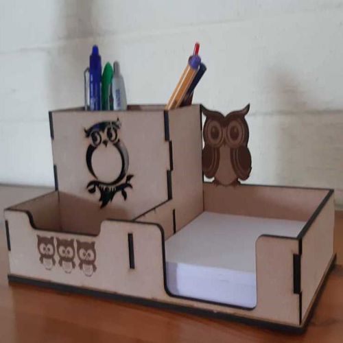 طرح میز چوبی برش خورده چوبی جغد میز سازماندهنده جا قلم mm - laser cut wooden owl desk organizer pen holder 3mm ve - برای دستگاه CNC چوب و لیزر (سی ان سی)