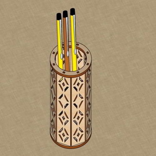 طرح جا قلمی چوبی برش لیزری گرد مداد پایه - laser cut wooden pen holder round pencil stand - برای دستگاه CNC چوب و لیزر (سی ان سی)