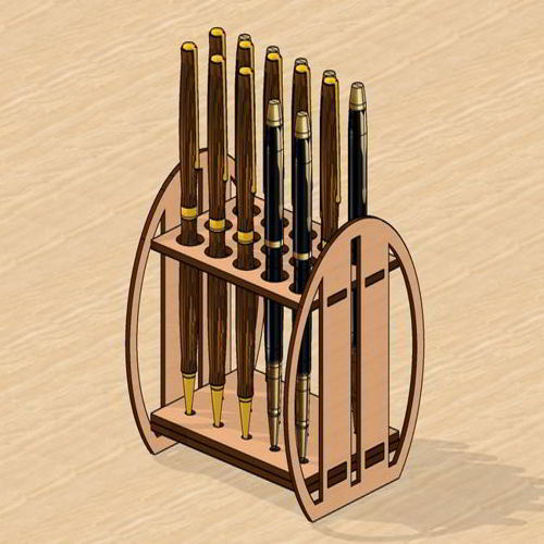 طرح خودکار چوبی برش لیزری مداد پایه پایه - laser cut wooden pen pencils stand ve - برای دستگاه CNC چوب و لیزر (سی ان سی)