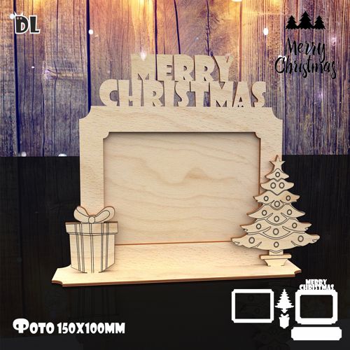 طرح قاب عکس چوبی برش لیزری با طرح درخت و جعبه کادو حکاکی شده () - laser cut wooden photo frame with engraved tree and gift box ve - برای دستگاه CNC چوب و لیزر (سی ان سی)