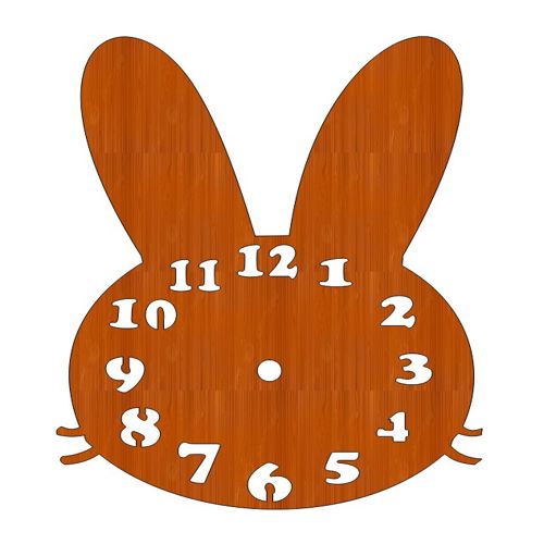 طرح ساعت دیواری چوبی طرح خرگوش با برش لیزری - laser cut wooden rabbit head wall clock ve - برای دستگاه CNC چوب و لیزر (سی ان سی)