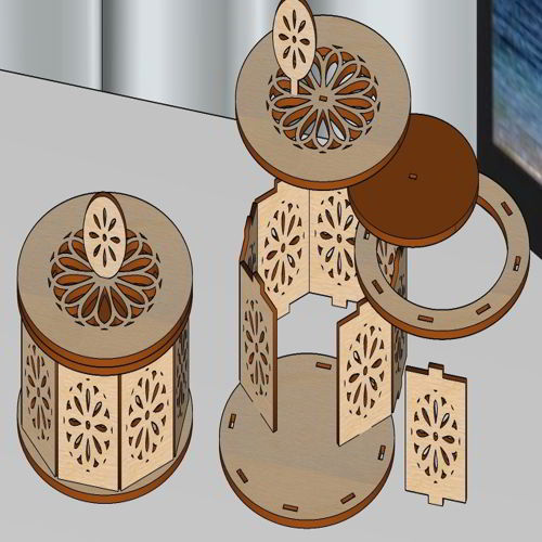طرح جعبه گرد چوبی برش لیزری با درب جعبه جواهرات جعبه کادو میلی متر - laser cut wooden round box with lid jewelry box gift box 3mm ve - برای دستگاه CNC چوب و لیزر (سی ان سی)