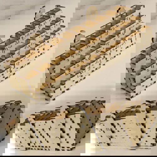 طرح برش دیواری تخته دیواری مته مته سازماندهنده جعبه تخته تخته 4mm - laser cut wooden slat wall drill bit organizer box plywood 4mm - برای دستگاه CNC چوب و لیزر (سی ان سی)