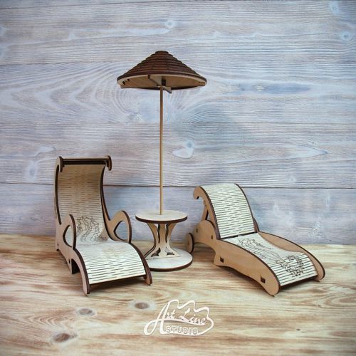 طرح صندلی‌های آفتابگیر چوبی برش لیزری با چتر سایه - laser cut wooden sun loungers with umbrella ve - برای دستگاه CNC چوب و لیزر (سی ان سی)