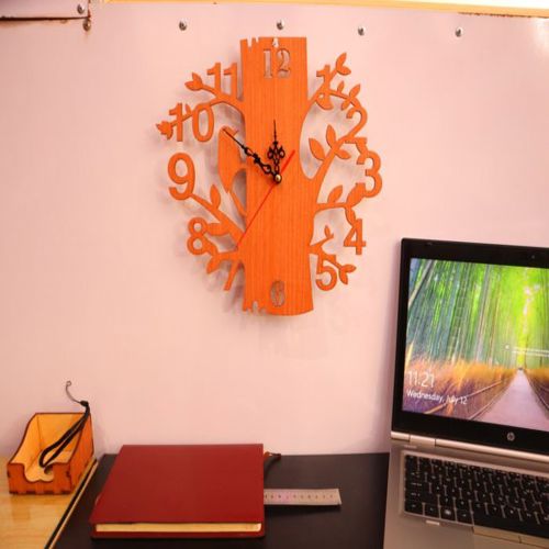 طرح ساعت دیواری چوبی برش خورده با لیزر - laser cut wooden tree wall clock ve - برای دستگاه CNC چوب و لیزر (سی ان سی)