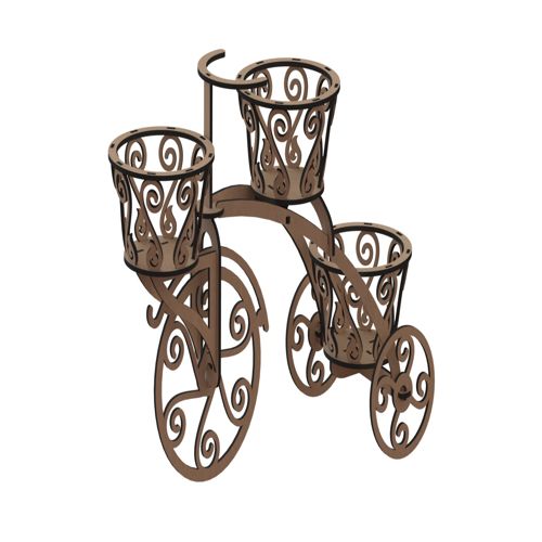 طرح جعبه گل سه چرخه چوبی برش لیزری 6 میلی متر قاب - laser cut wooden tricycle decrative flower box 6mm - برای دستگاه CNC چوب و لیزر (سی ان سی)