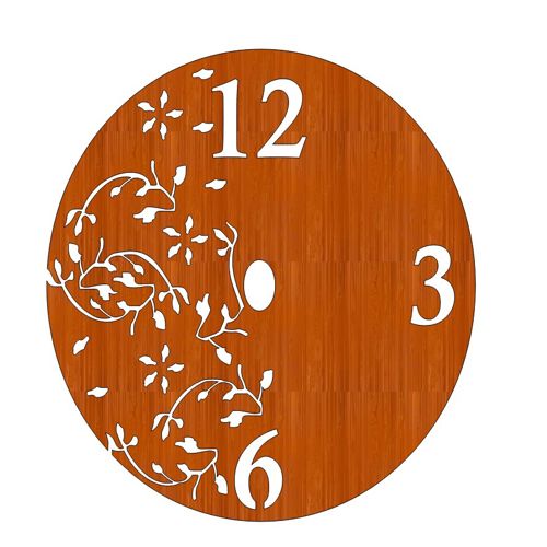 طرح ساعت دیواری چوبی برش لیزری طرح برگ قاب - laser cut wooden wall clock leaf design ve - برای دستگاه CNC چوب و لیزر (سی ان سی)