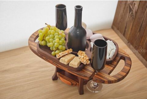 طرح میز و جای لیوان چوبی برش لیزری - laser cut wooden wine table and glass holder ve - برای دستگاه CNC چوب و لیزر (سی ان سی)