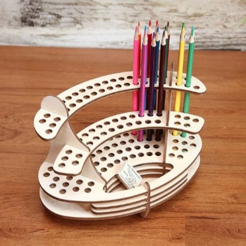 طرح جا مداد چوبی برش لیزری جا قلم پایه مداد نگهدارنده مداد میلی متری - laser cut wood pencil holder pen stand pencil storage organizer 3mm ve - برای دستگاه CNC چوب و لیزر (سی ان سی)