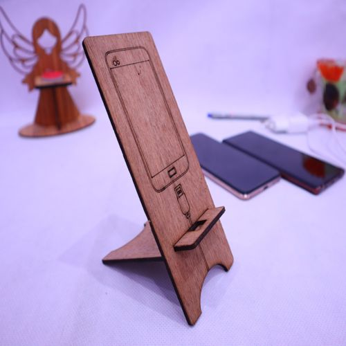 طرح پایه گوشی برش خورده با لیزر میلی متر - laser cut wood phone stand 3mm ve - برای دستگاه CNC چوب و لیزر (سی ان سی)