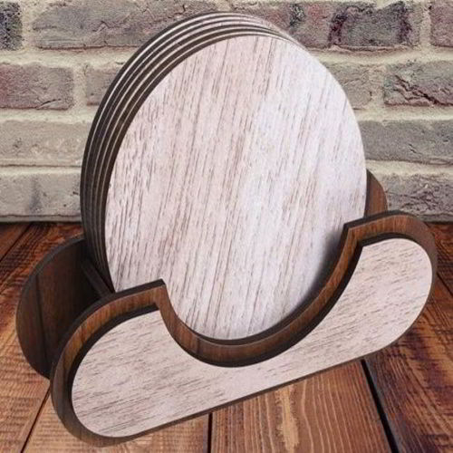 طرح مجموعه زیرلیوانی‌های گرد چوبی برش لیزری با پایه نیاز به نگه‌دارنده - laser cut wood round coasters set with holder ve - برای دستگاه CNC چوب و لیزر (سی ان سی)