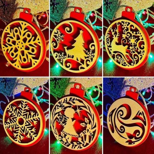 طرح تزئینات درخت کریسمس لایه لایه برش لیزری - layered christmas tree ornaments laser cut ve - برای دستگاه CNC چوب و لیزر (سی ان سی)