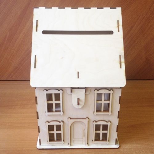 طرح خانه قلک برای برش لیزری - layout of house piggy bank for laser cut ve - برای دستگاه CNC چوب و لیزر (سی ان سی)