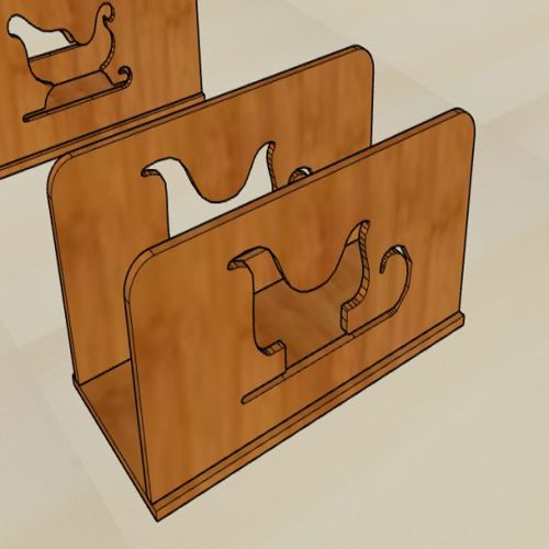 طرح جا دستمال کاغذی یا جا نامه چوبی مرغ کریسمس سورتمه برش لیزری - letter organizer wood napkin holder christmas sleigh laser cut - برای دستگاه CNC چوب و لیزر (سی ان سی)