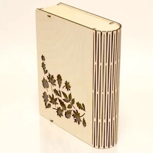 طرح جعبه کتاب لولایی مخصوص نشیمن با طرح برش گل برش لیزری - living hinge book box with flower cutout design laser cut ve - برای دستگاه CNC چوب و لیزر (سی ان سی)