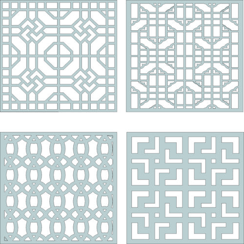 طرح اتاق نشیمن درز گل شبکه استنسیل مجموعه - living room seamless floral lattice stencil set - برای دستگاه CNC چوب و لیزر (سی ان سی)
