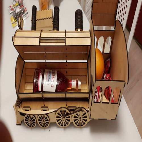 طرح لوکوموتیو یا موتور قطار جا نگهدارنده بطری نوشابه جعبه هدیه برای برش لیزری d - locomotive or train engine wine bottle holder gift box for laser cut d - برای دستگاه CNC چوب و لیزر (سی ان سی)