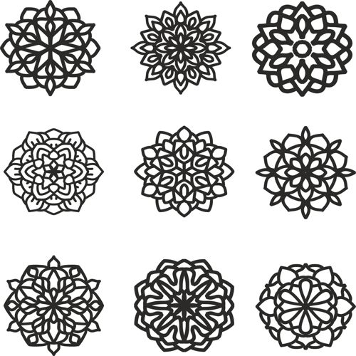 طرح ماندالا مجموعه تزئینات - mandala 9 set ornament ve - برای دستگاه CNC چوب و لیزر (سی ان سی)
