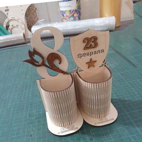 طرح جا مداد مارس میز سازماندهنده جا خودکار لیزر - march 8 pencil holder desk organizer pen holder laser cut - برای دستگاه CNC چوب و لیزر (سی ان سی)