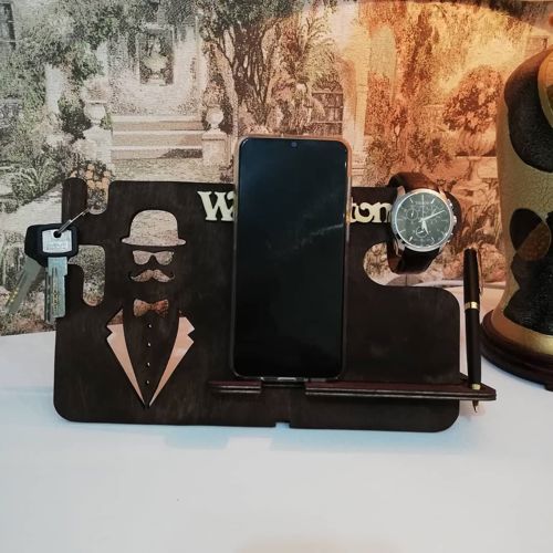 طرح میز سازمان‌دهنده میز مردانه ایستگاه داک تلفن برای برش لیزر - men desk organizer phone docking station for laser cutting ve - برای دستگاه CNC چوب و لیزر (سی ان سی)