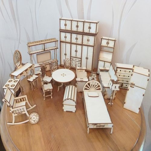 طرح مجموعه مبلمان خانه عروسکی مینیاتوری برای برش لیزری هزینه - miniature dollhouse furniture set for laser cutting ve - برای دستگاه CNC چوب و لیزر (سی ان سی)