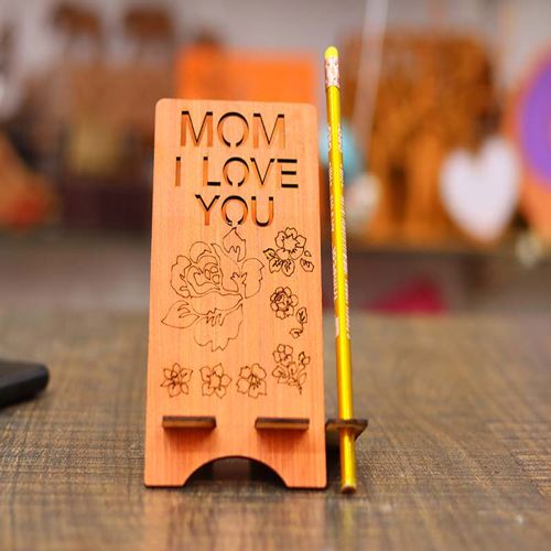 طرح mobile-stand-i-love-mom-desk-phone-holder-with-pencil-stand-3mm-laser-cut