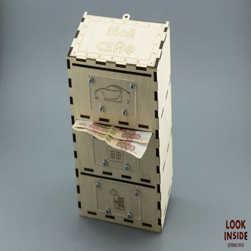 طرح گاوصندوق بانکی با درب کشویی برای برش لیزری - money bank safe with sliding cover for laser cut - برای دستگاه CNC چوب و لیزر (سی ان سی)